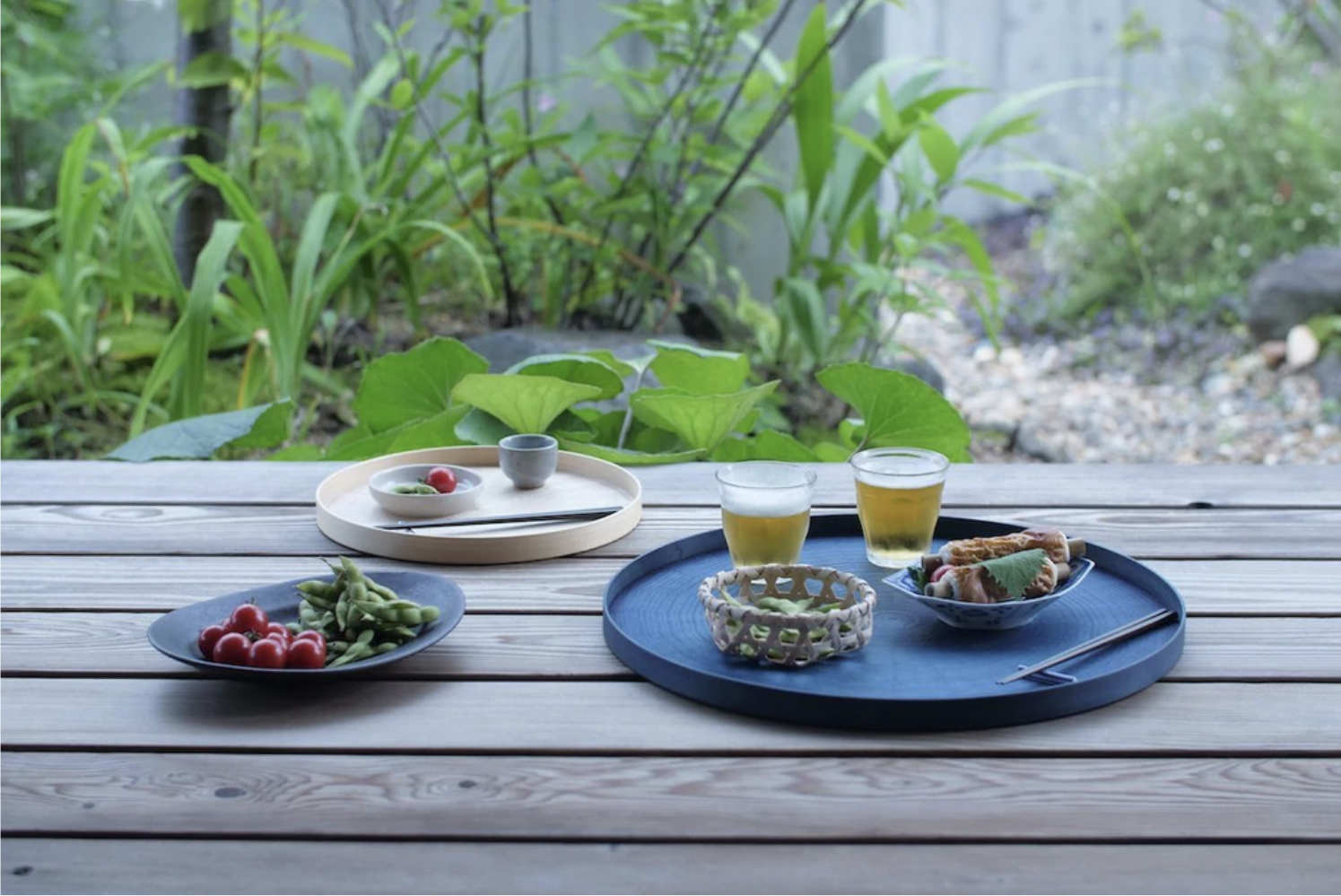 Round Rays Tray "Indigo Dyed" Large-Mori Kougei Wooden Trays-Japan-Best.net