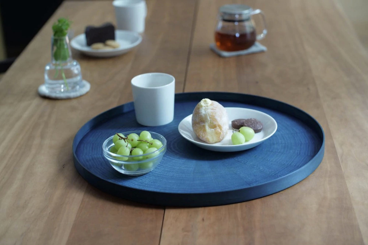 Round Rays Tray "Indigo Dyed" Large-Mori Kougei Wooden Trays-Japan-Best.net