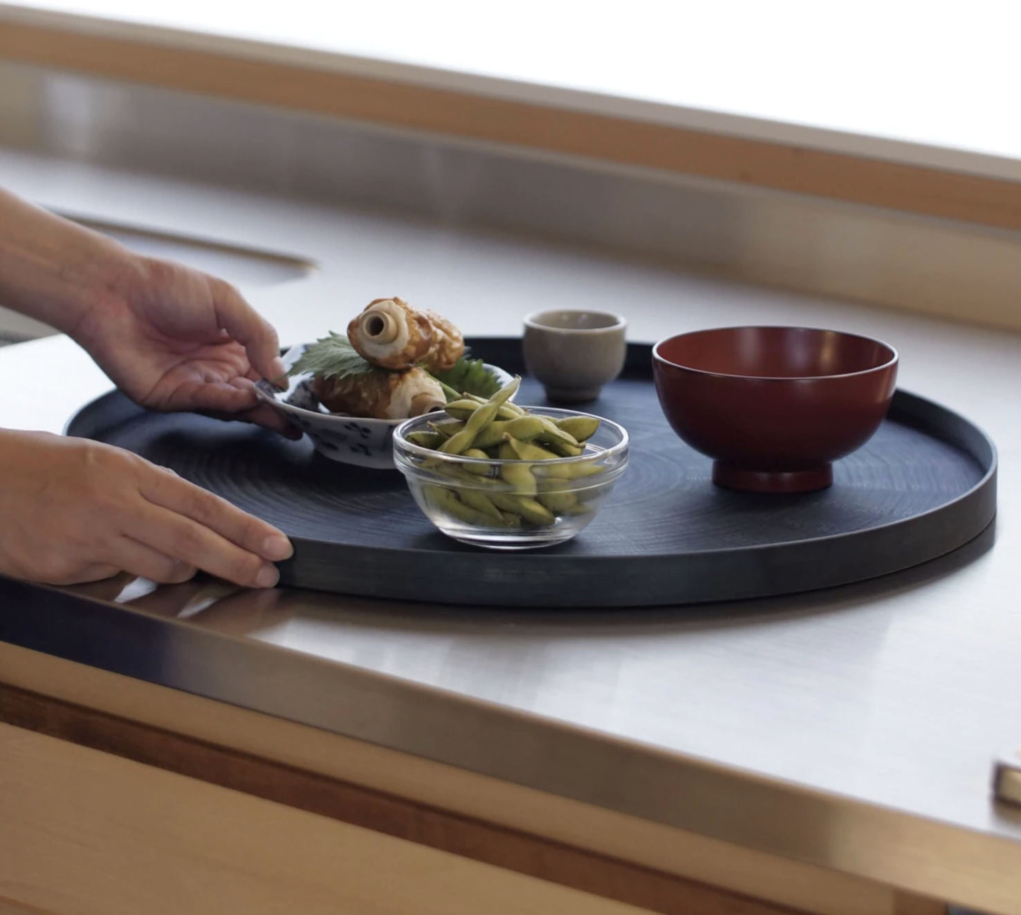 Round Rays Tray "Indigo Dyed" Large-Mori Kougei Wooden Trays-Japan-Best.net