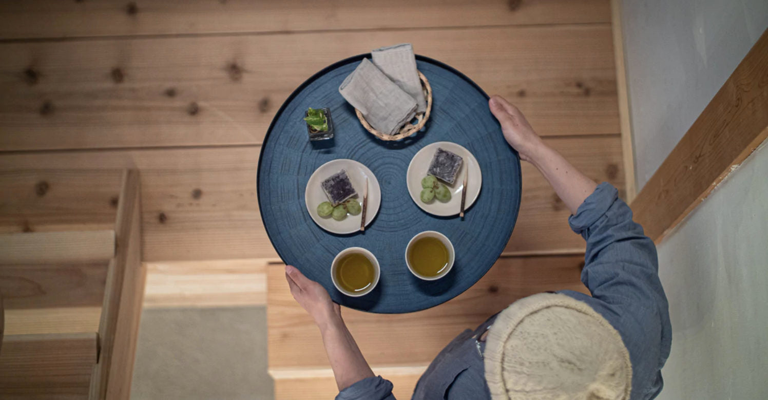 Round Rays Tray "Indigo Dyed" Large-Mori Kougei Wooden Trays-Japan-Best.net