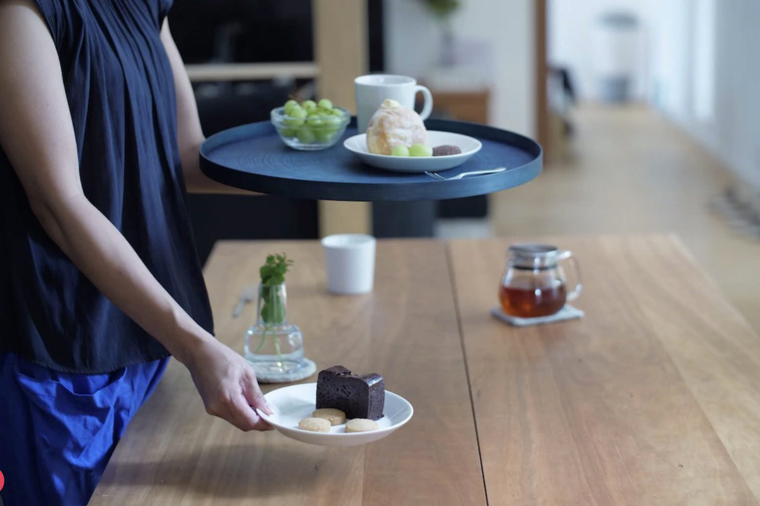 Round Rays Tray "Indigo Dyed" Large-Mori Kougei Wooden Trays-Japan-Best.net