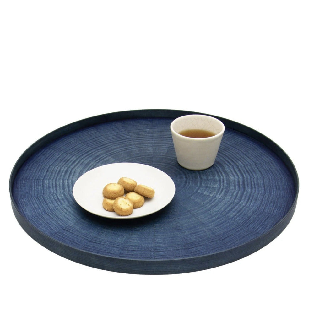 Round Rays Tray "Indigo Dyed" Large-Mori Kougei Wooden Trays-Japan-Best.net