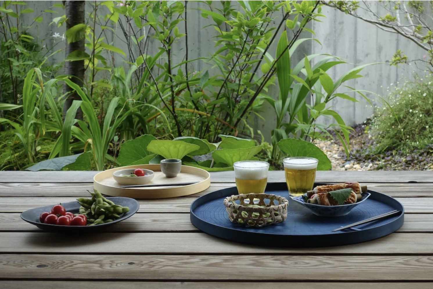 Round Rays Tray "Indigo Dyed" Large-Mori Kougei Wooden Trays-Japan-Best.net