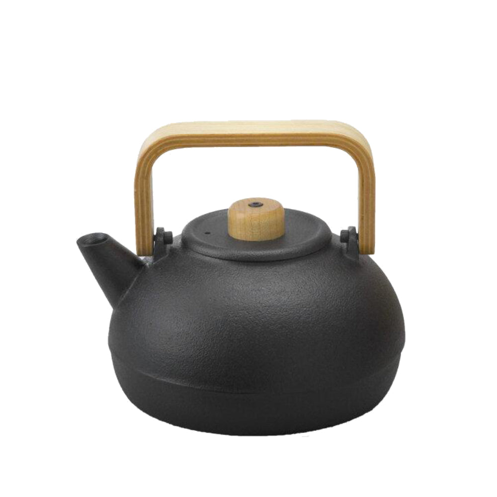 Cast Iron Round Tea Kettle with Wooden Handle : Pre-order-Chushin Kobo Iron Kettles-1.1L Kettle - White Oak Handle-Japan-Best.net