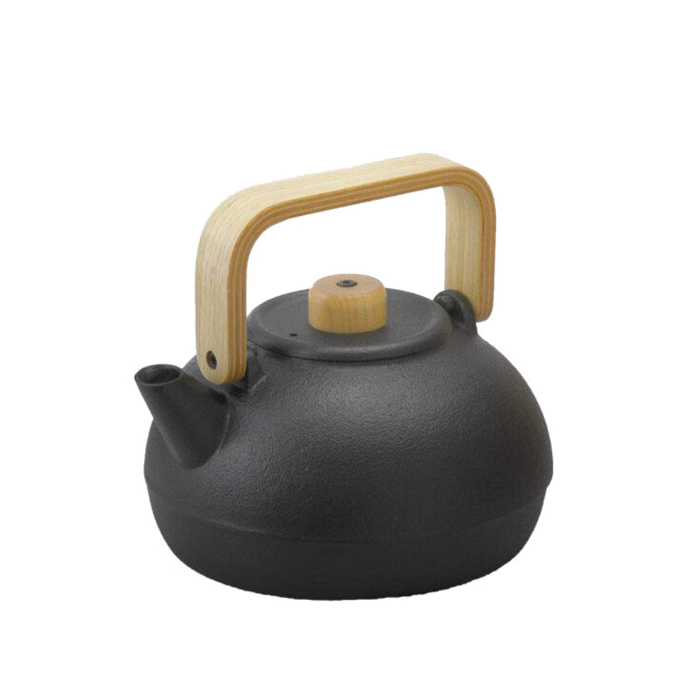Cast Iron Round Tea Kettle with Wooden Handle : Pre-order-Chushin Kobo Iron Kettles-1.8L Kettle - White Oak Handle-Japan-Best.net
