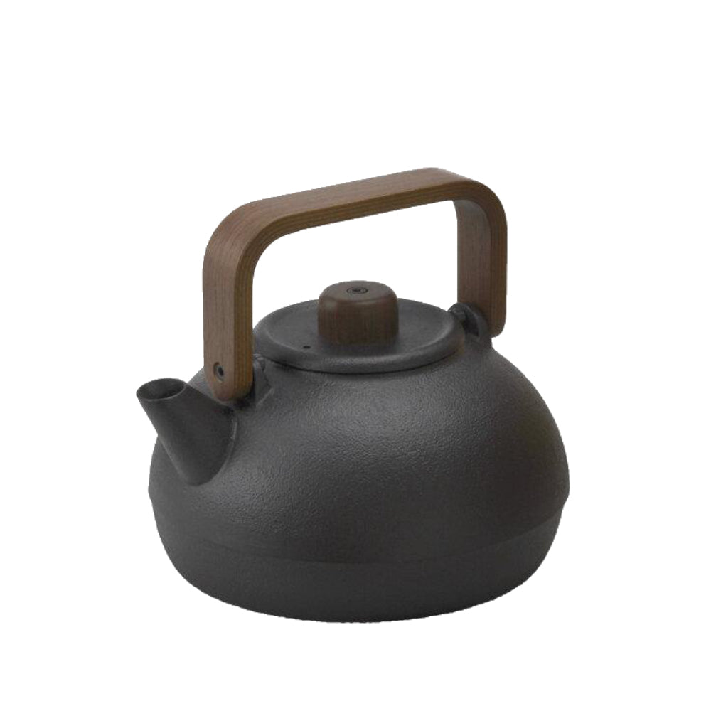 Cast Iron Round Tea Kettle with Wooden Handle : Pre-order-Chushin Kobo Iron Kettles-1.8L Kettle - Walnut Handle-Japan-Best.net