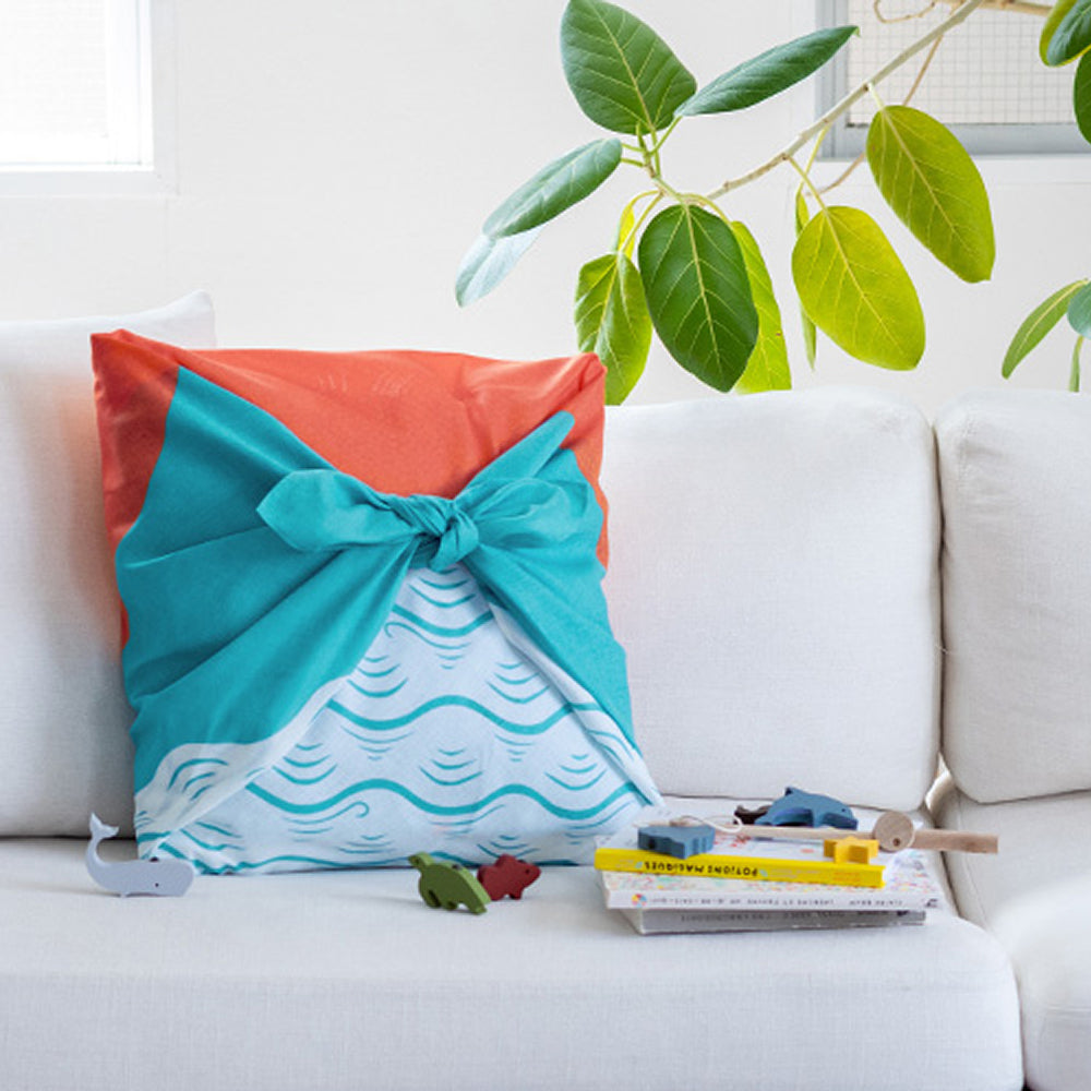 Furoshiki - Whale in the Morning Sun Blue-www.Japan-Best.net-Japan-Best.net