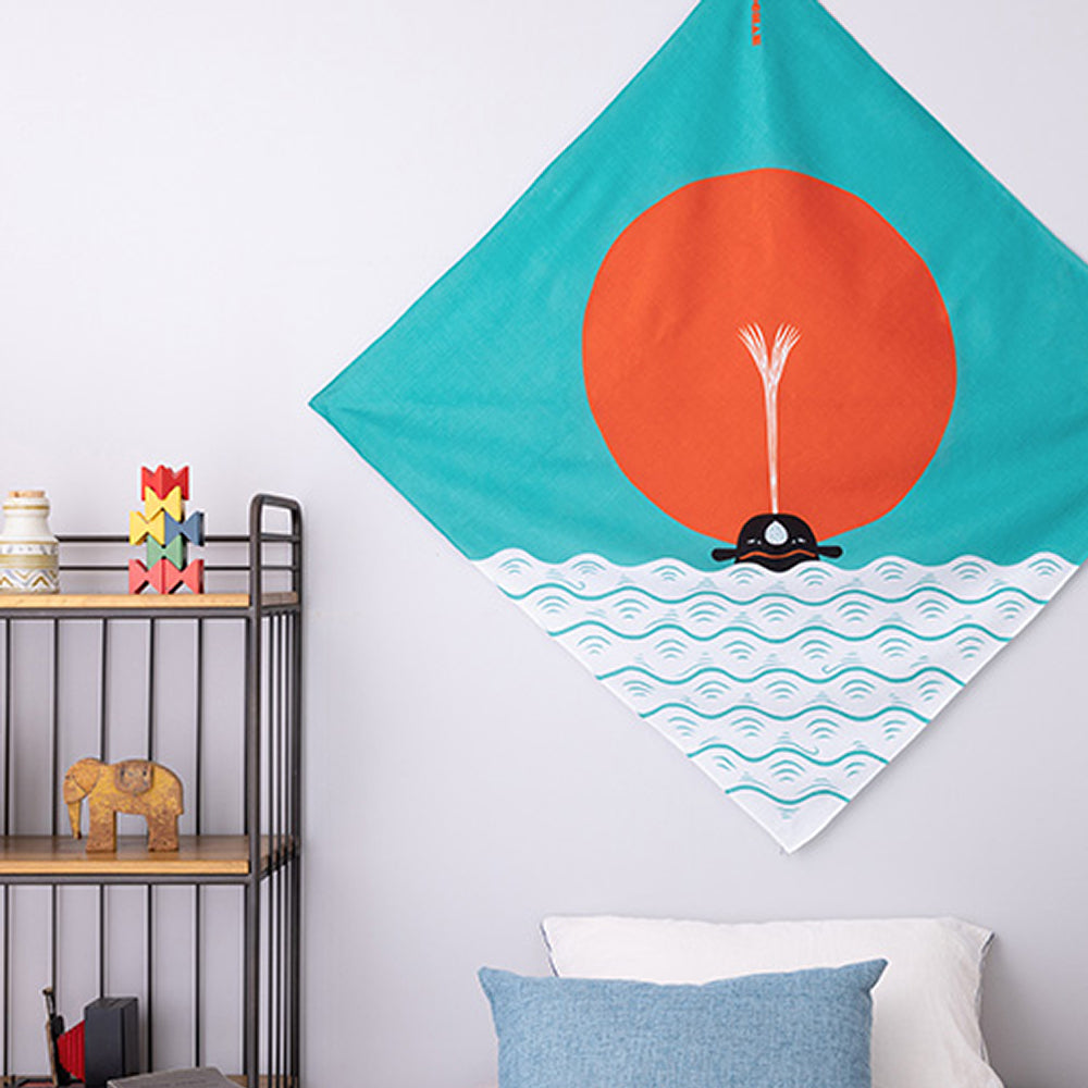 Furoshiki - Whale in the Morning Sun Blue-www.Japan-Best.net-Japan-Best.net