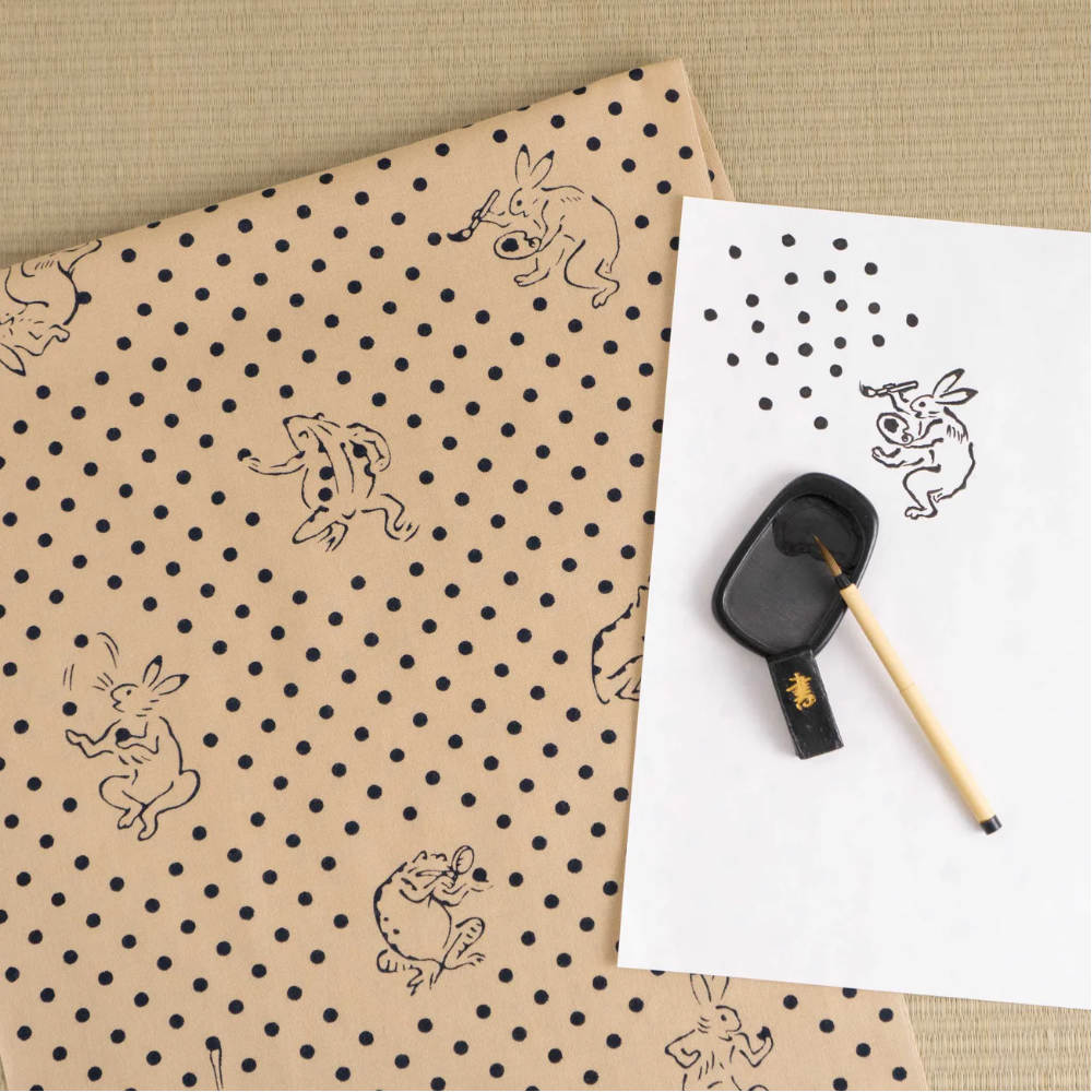 Hand-dyed Tenugui - Rabbit & Frog Komon-www.Japan-Best.net-Japan-Best.net